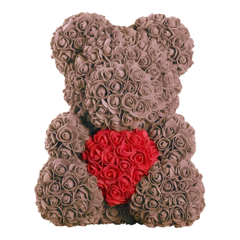 Ours en Roses Artificielles Fait Main, Décoration Romantique 40 cm
