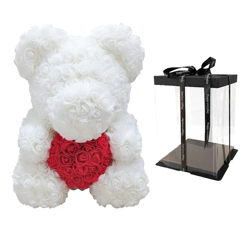 Ours en Roses Artificielles Fait Main, Décoration Romantique 40 cm