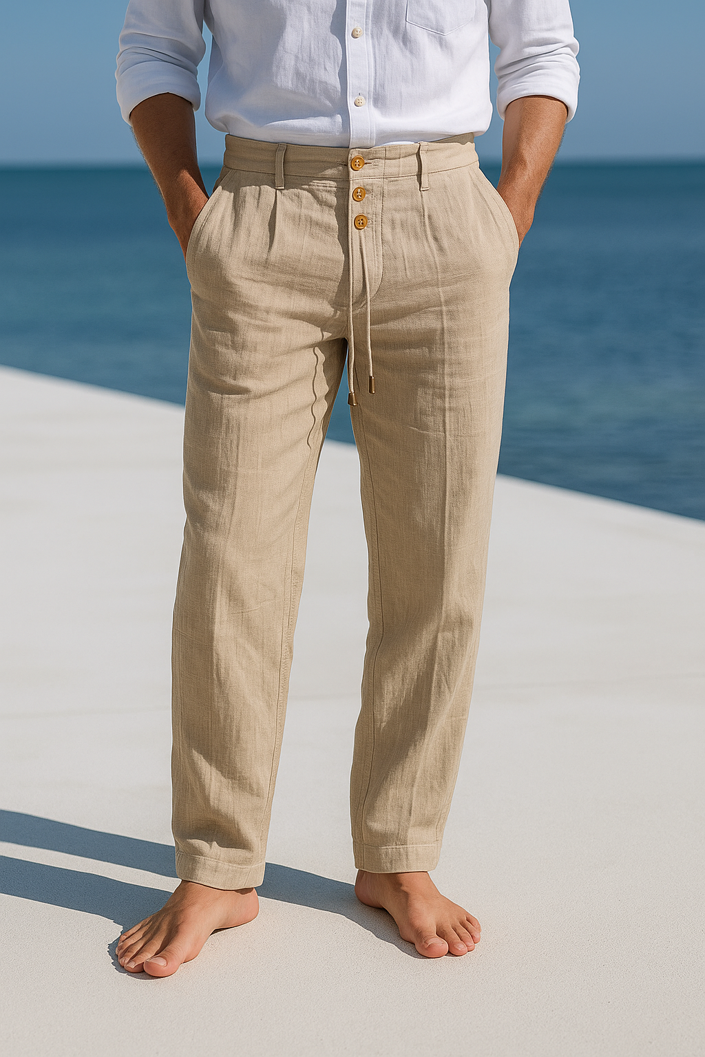 Pantalon Homme en Lin Coupe Droite, Respirant pour l'Été