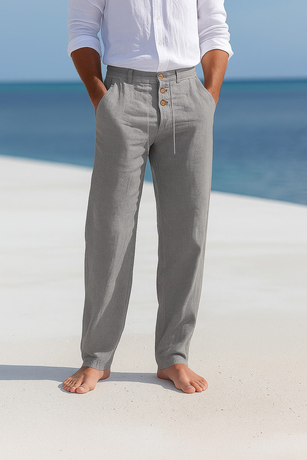 Pantalon Homme en Lin Coupe Droite, Respirant pour l'Été