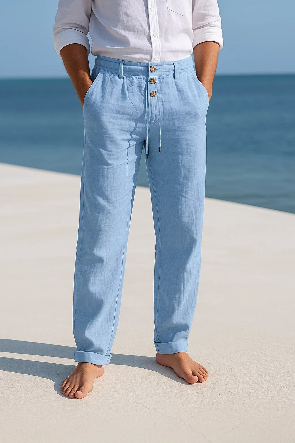 Pantalon Homme en Lin Coupe Droite, Respirant pour l'Été