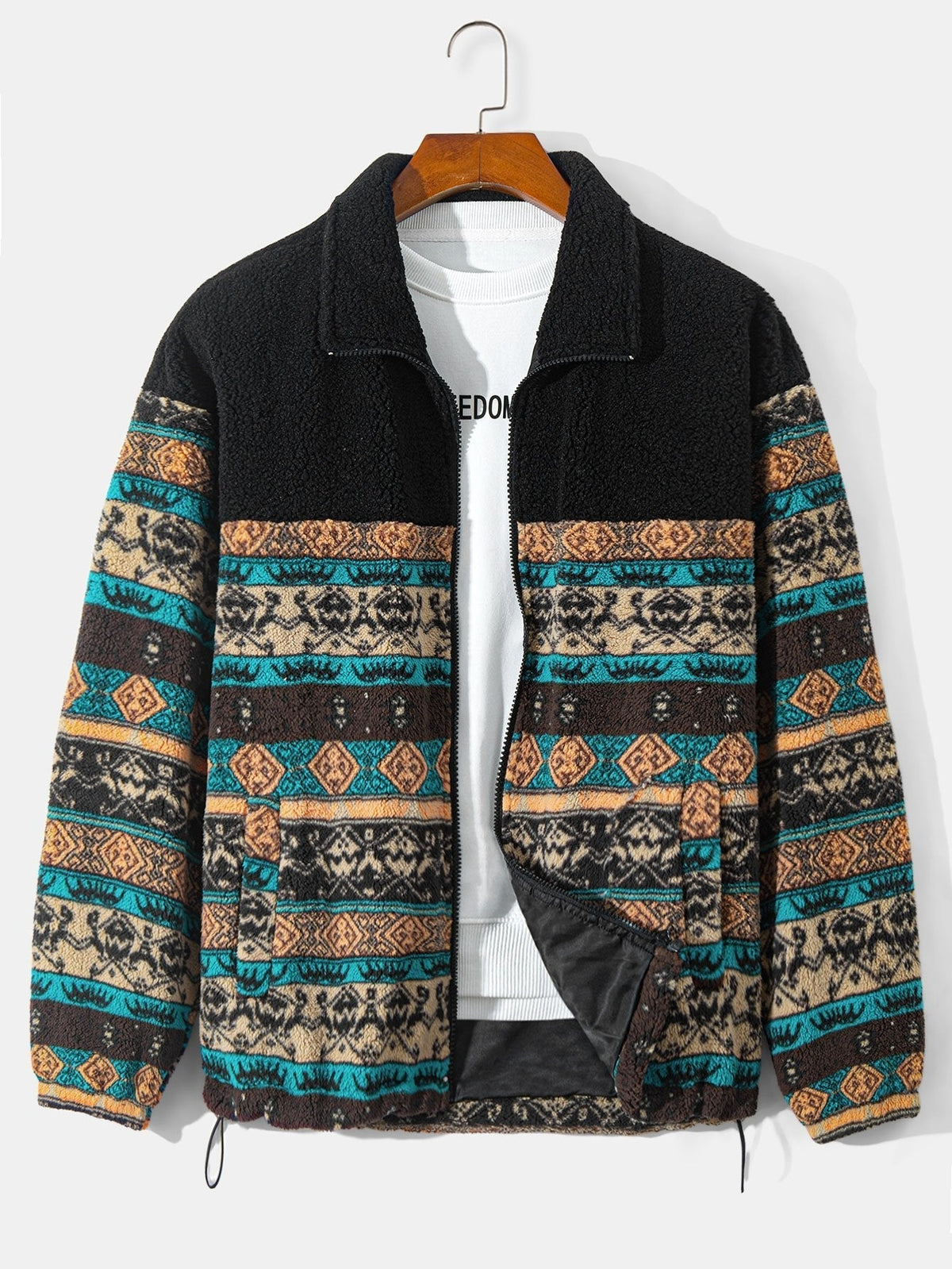 Heren Teddy Fleece Zip Jacket in zwart, Relaxed Fit Warm Casual
