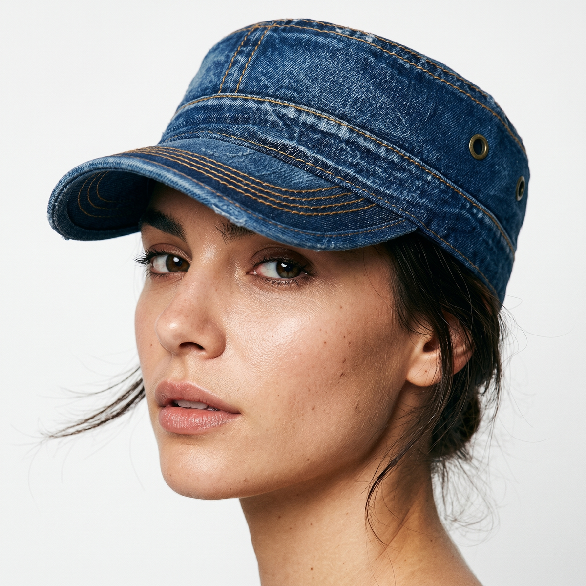 Casquette Denim Unisexe Style Militaire Délavée