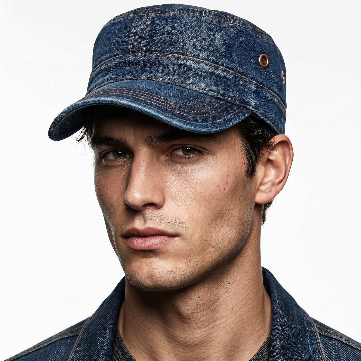 Casquette Denim Unisexe Style Militaire Délavée