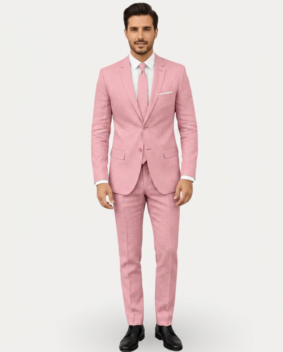 Costume Homme Slim Fit en Lin Léger, Veston Droit Deux Boutons