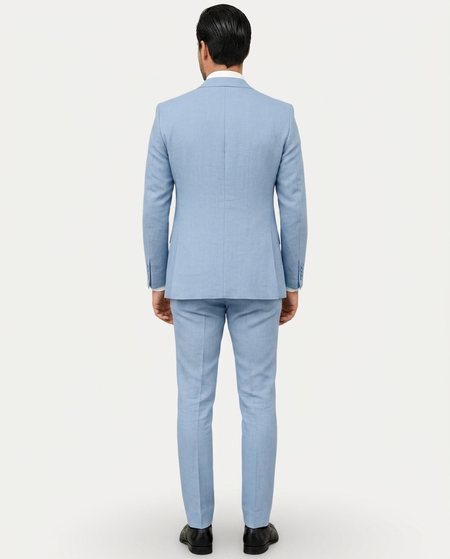 Costume Homme Slim Fit en Lin Léger, Veston Droit Deux Boutons