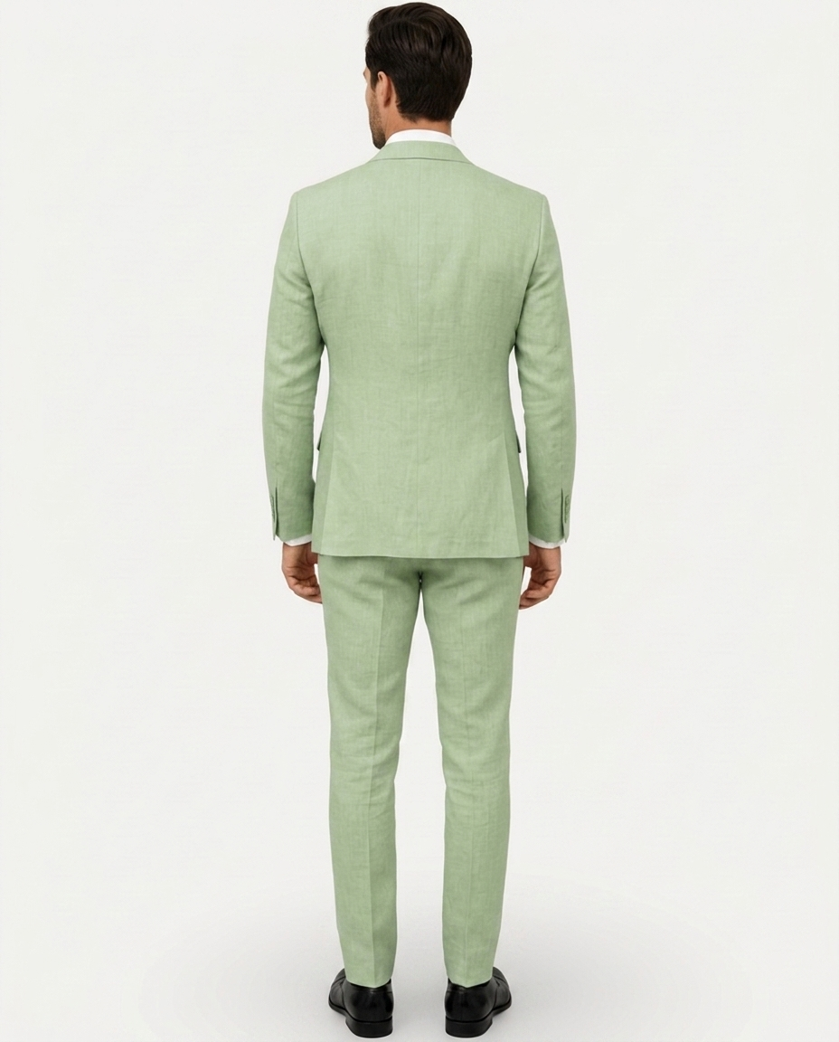 Costume Homme Slim Fit en Lin Léger, Veston Droit Deux Boutons