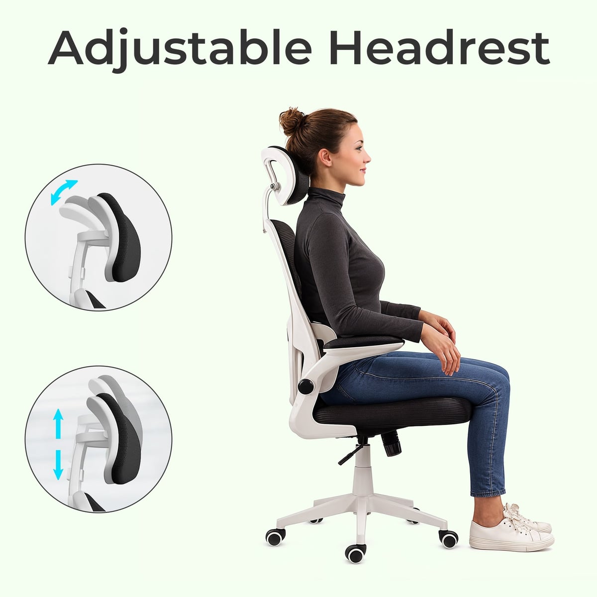 high-back mesh office chair with footrest and headrest in black & white