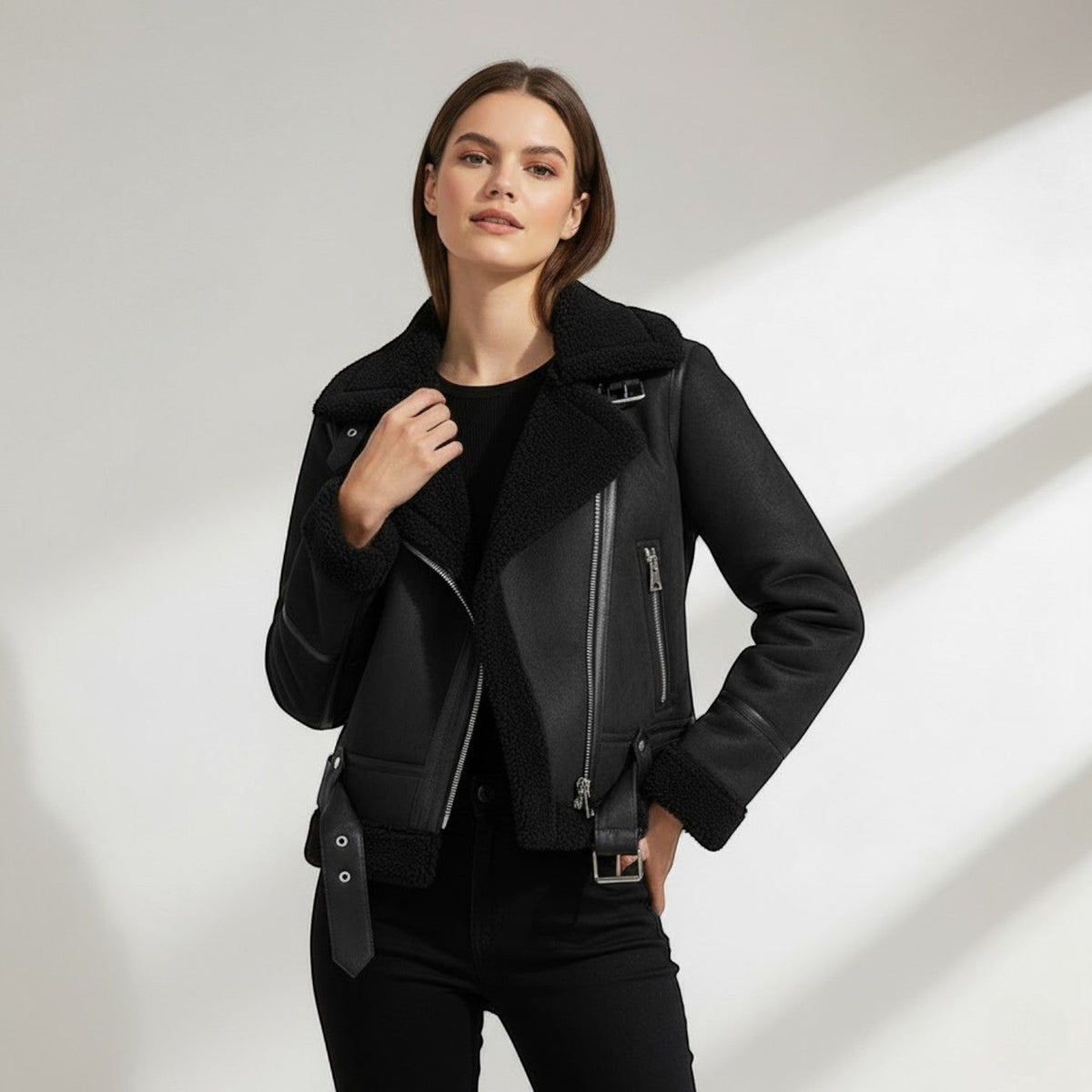 Veste Femme en Daim Structurée à Doublure Polaire