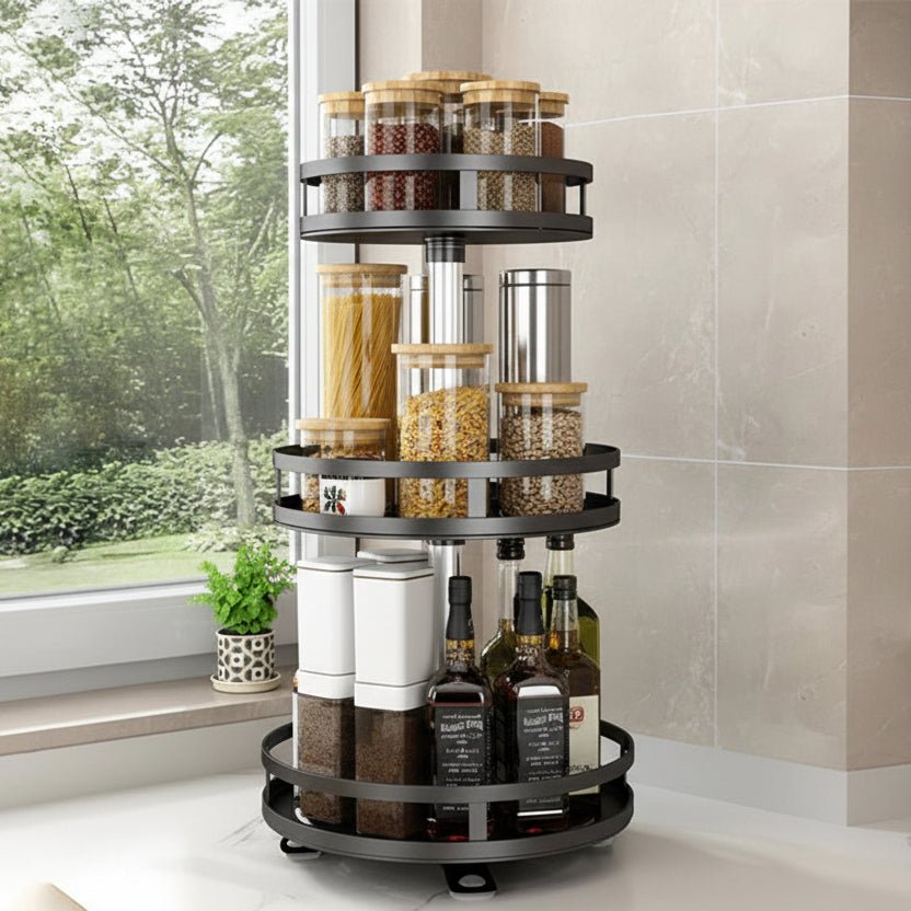 Organiseur Rotatif 3 Niveaux 360° en Métal – Rangement Cuisine