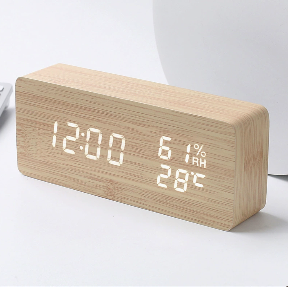 Wooden LED Clock – Natural Wood Finish, Elegant, and Voice-Controlled for the Living Room or Bedroom