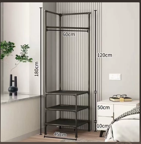 Étagère d'angle – Métal Noir, Design Moderne pour le Rangement de Vêtements dans le Hall ou la Chambre