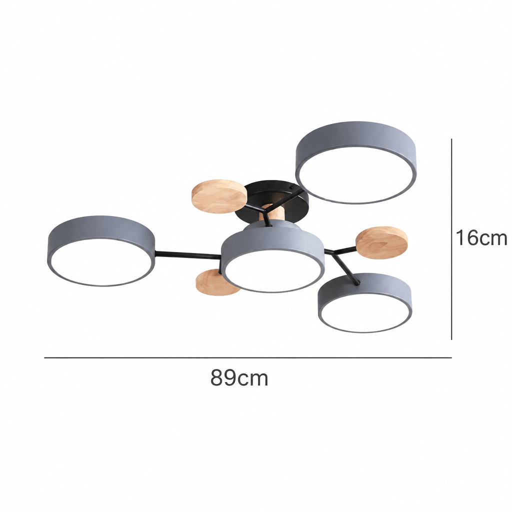 Plafonnier LED Rond Design Minimaliste en Métal et Bois