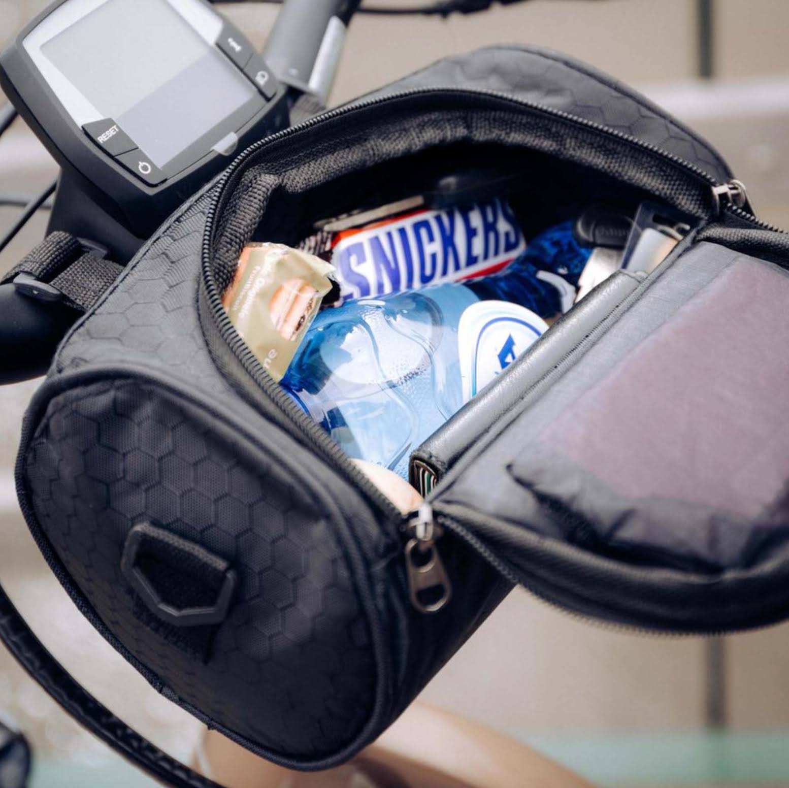 Waterproof Bike Bag – Black, with a phone window for mounting on the handlebars during bike rides