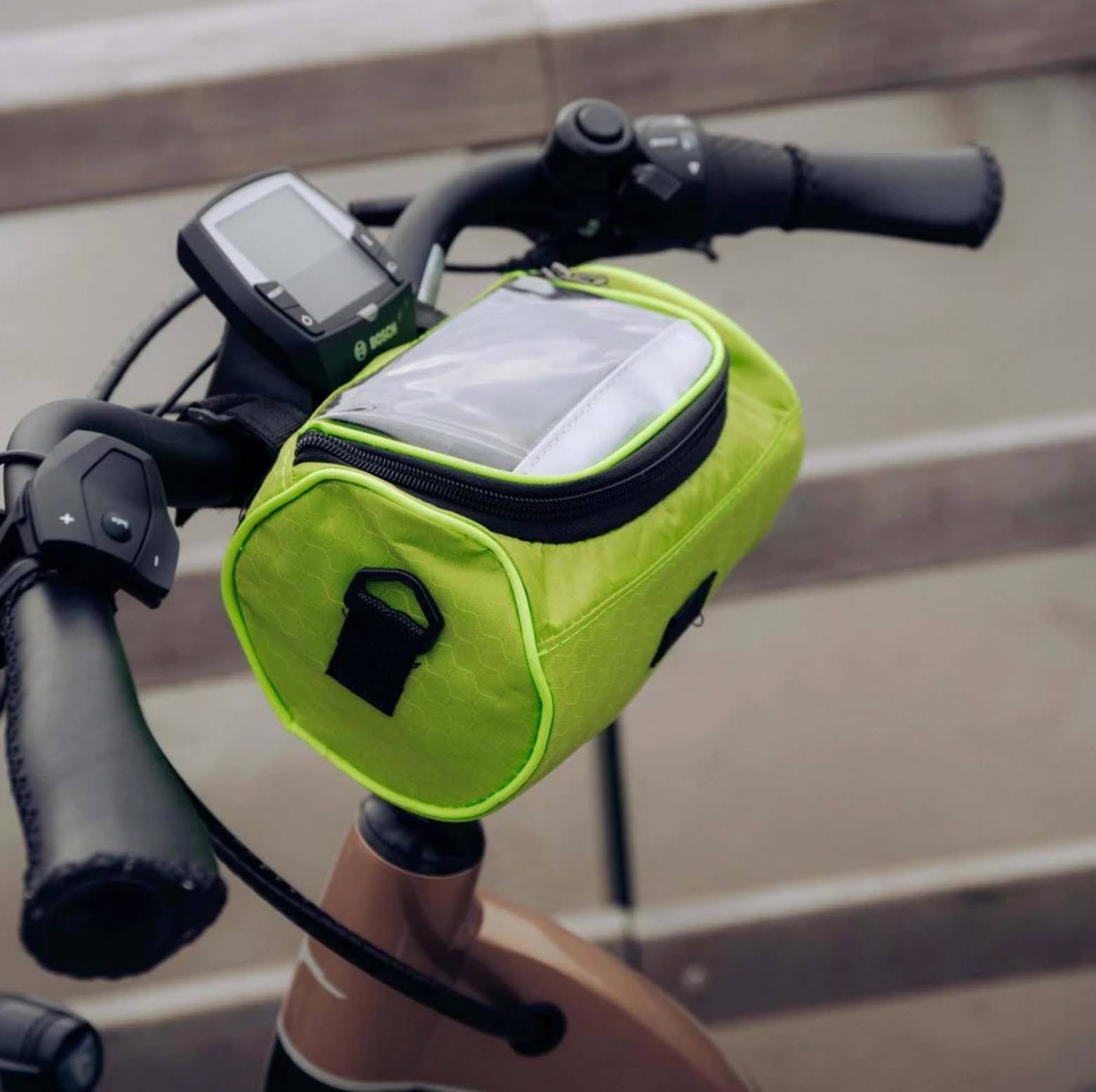 Waterproof Bike Bag – Black, with a phone window for mounting on the handlebars during bike rides