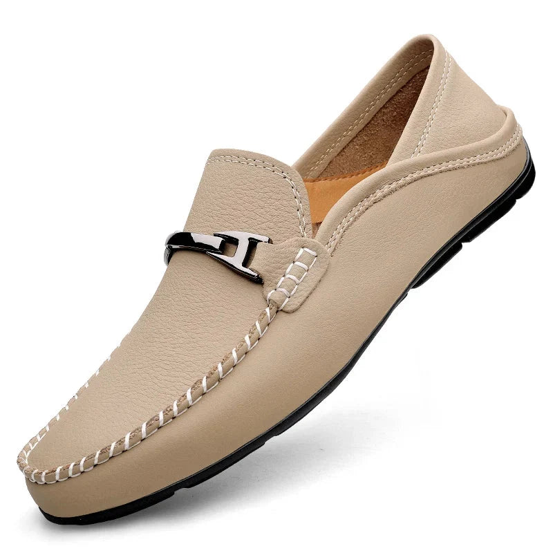 Slip-On Leather Loafers for Men - Khaki
