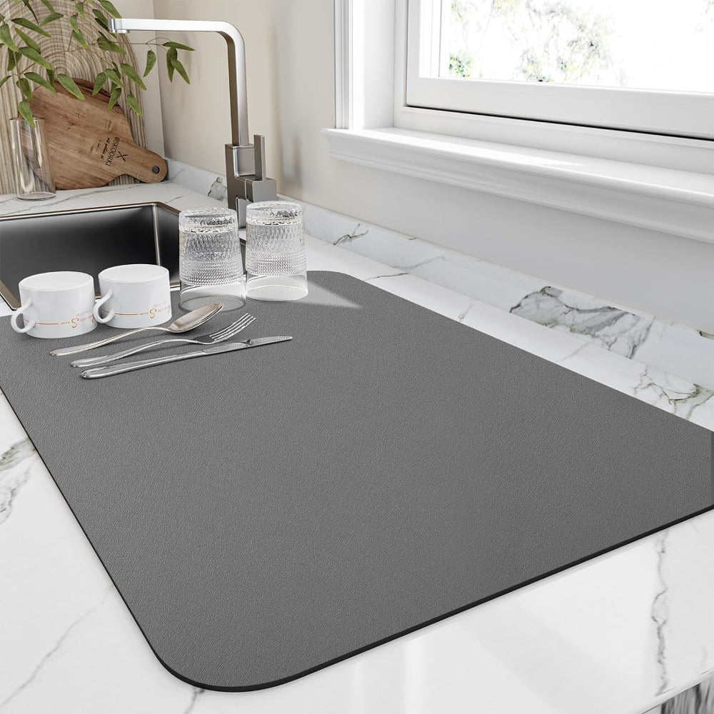Quick-Drying Dish Mat – Absorbent Diatomaceous Earth, Modern Design for Kitchen Countertops