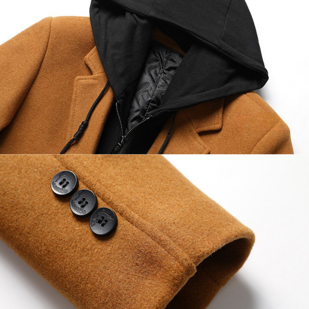 Manteau Homme en Laine à Capuche Amovible