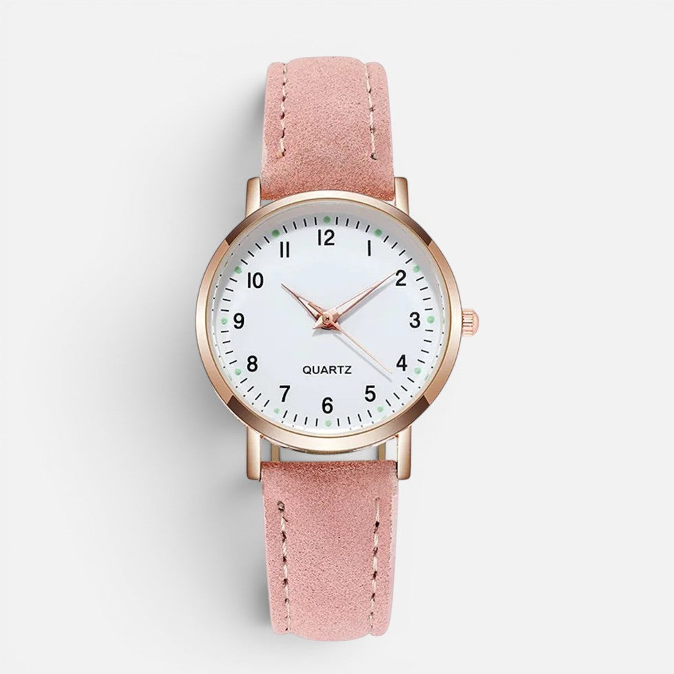 Montre Quartz Femme Bracelet Effet Cuir