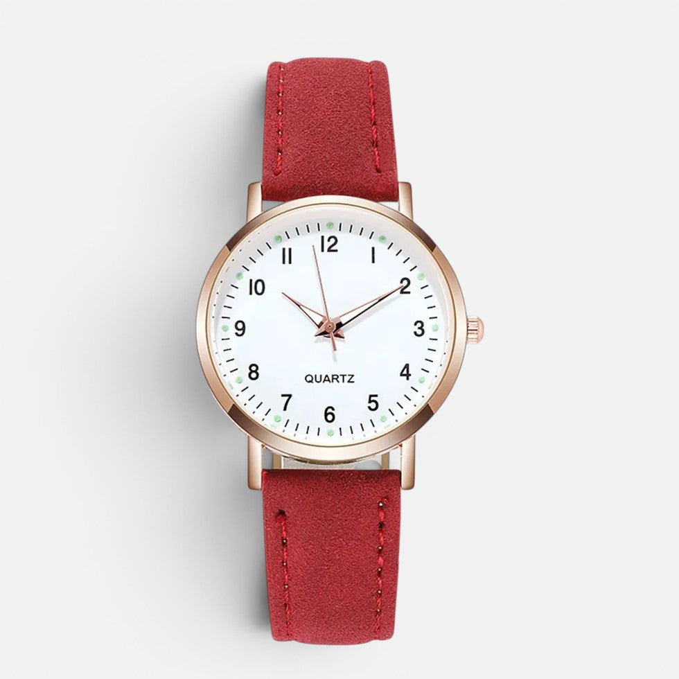 Montre Quartz Femme Bracelet Effet Cuir