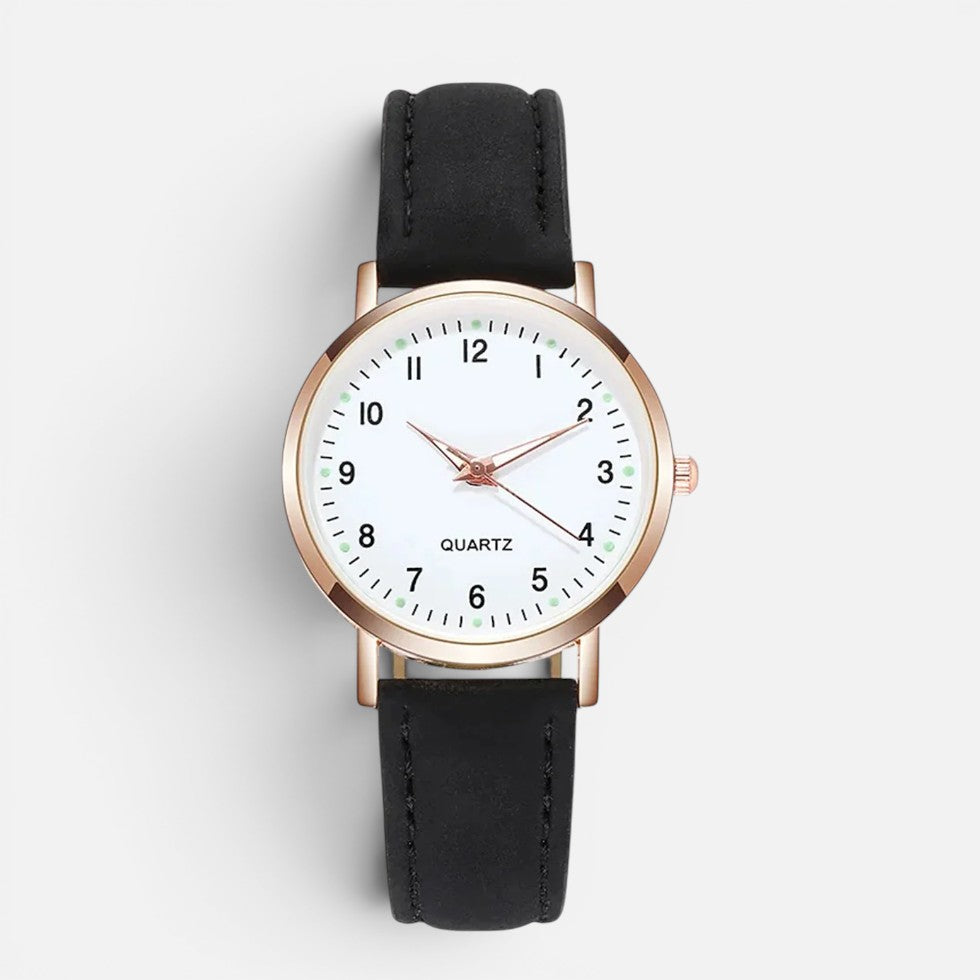 Montre Quartz Femme Bracelet Effet Cuir