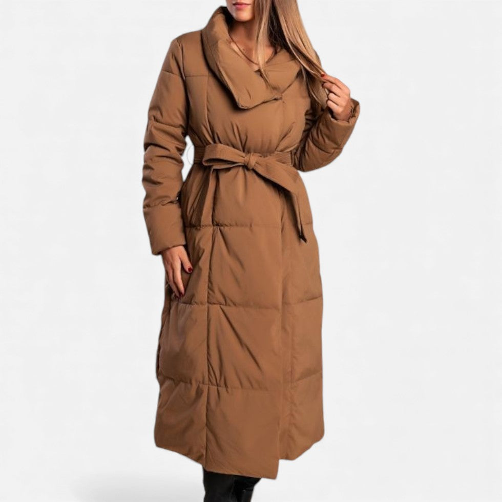 Manteau Long Matelassé Femme avec Ceinture, Doudoune d'Hiver