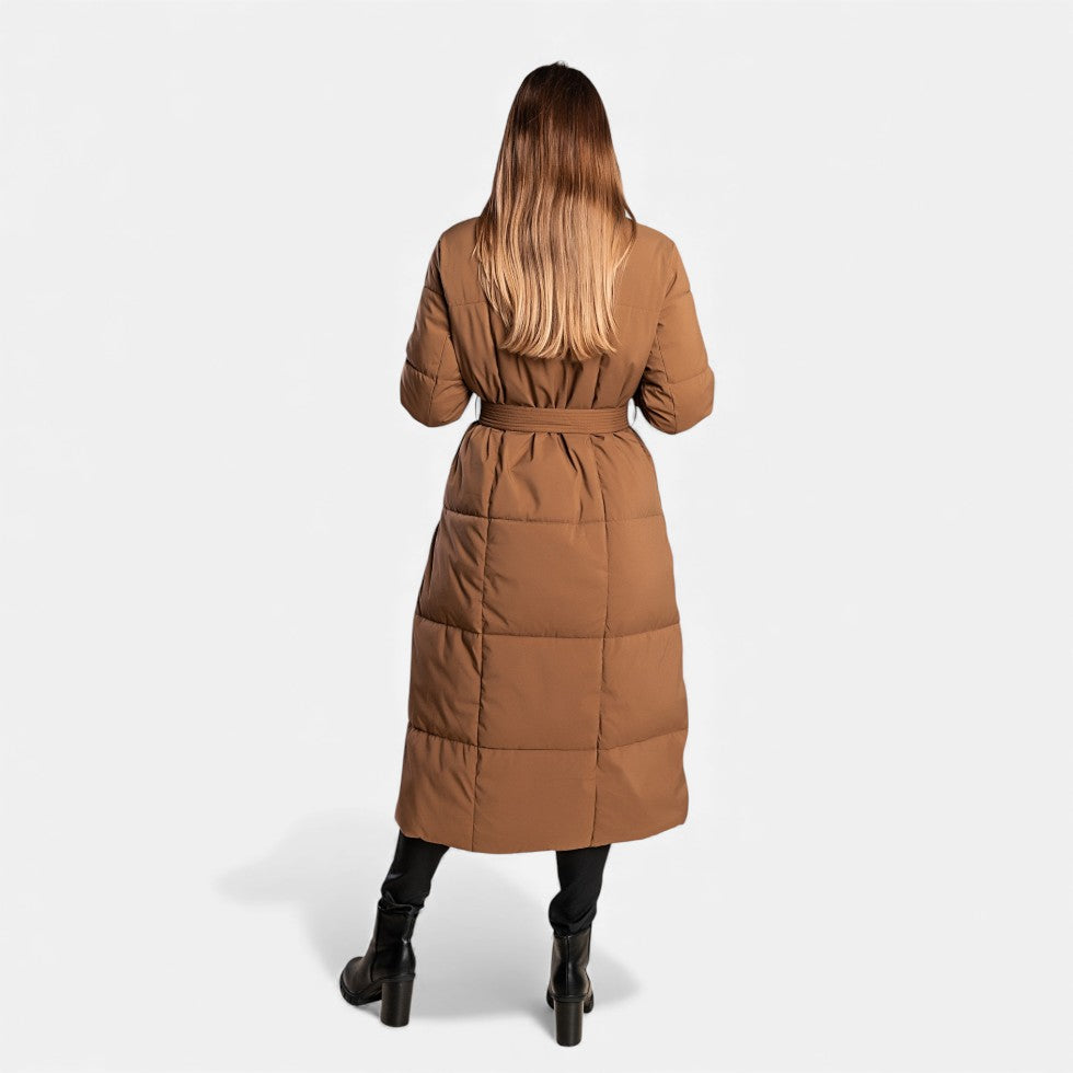 Manteau Long Matelassé Femme avec Ceinture, Doudoune d'Hiver