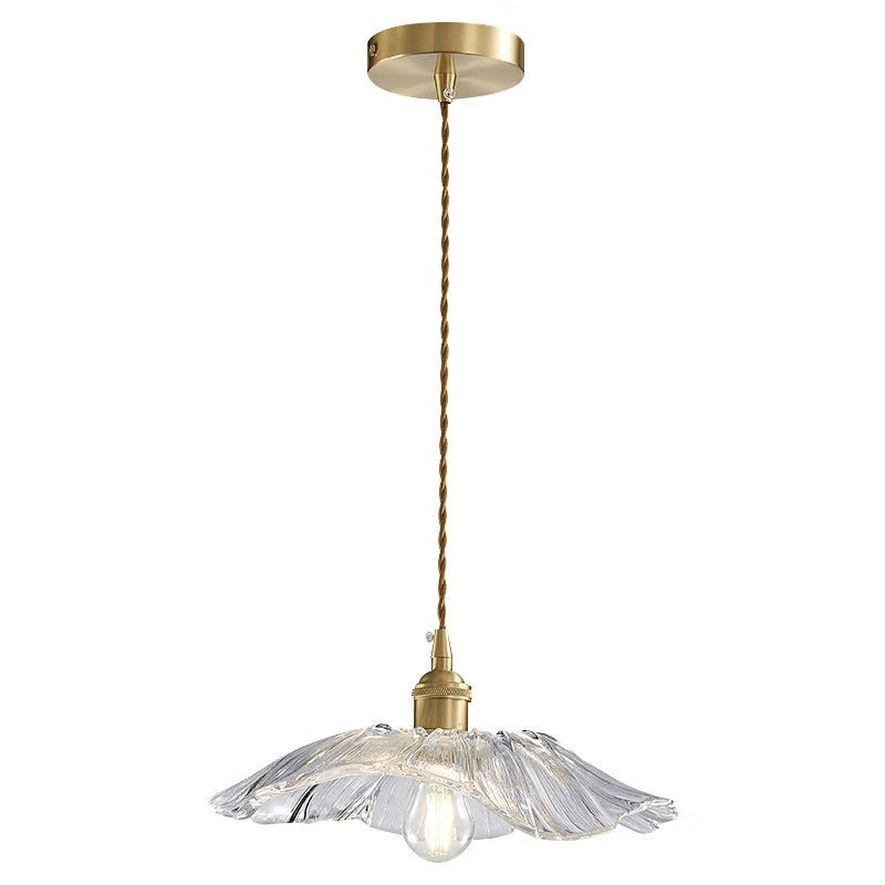 Flower-shaped pendant light – Deep red glass with a gold socket, for the dining room or living room