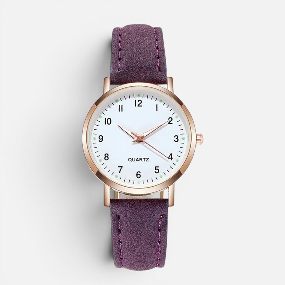 Montre Quartz Femme Bracelet Effet Cuir
