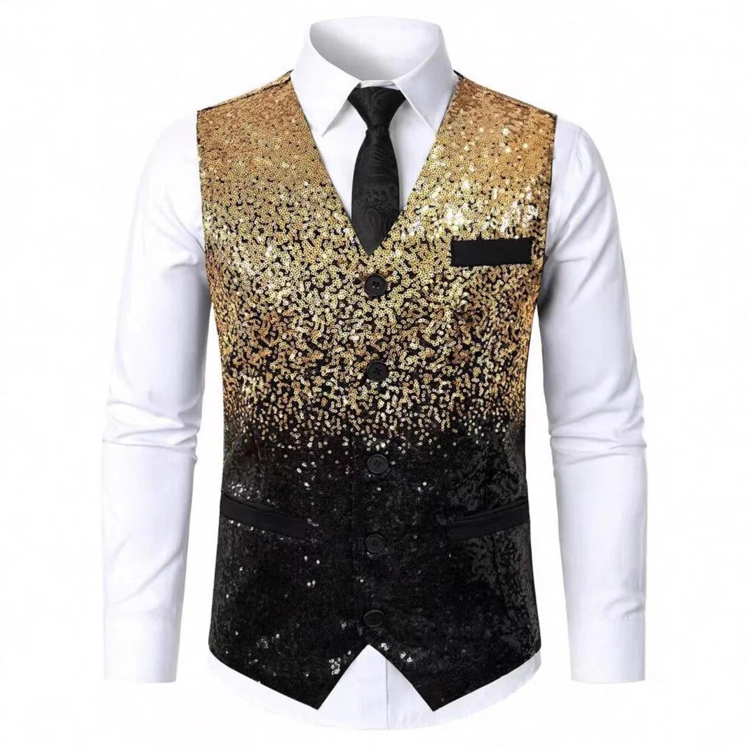 Gilet Homme Pailleté à Revers en Satin