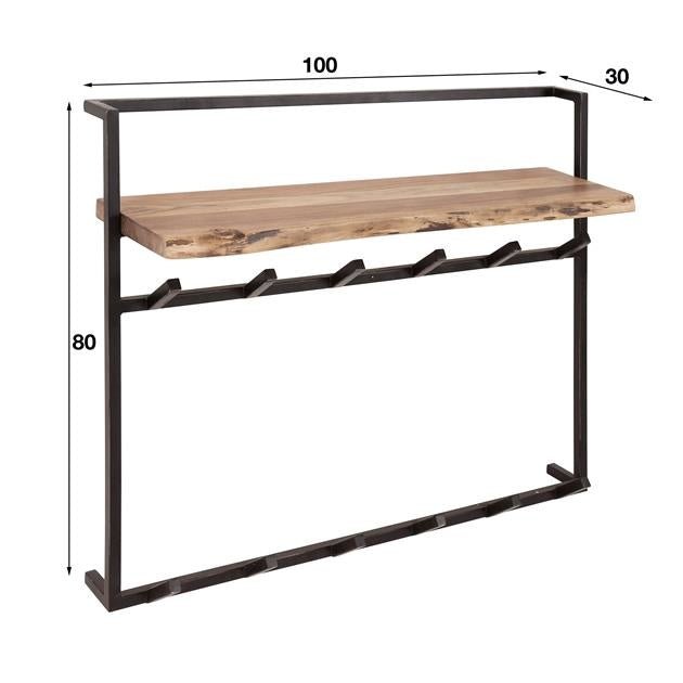 Industrial Coat Rack – Solid Acacia Wood with Black Metal Hooks for the Entryway or Living Room
