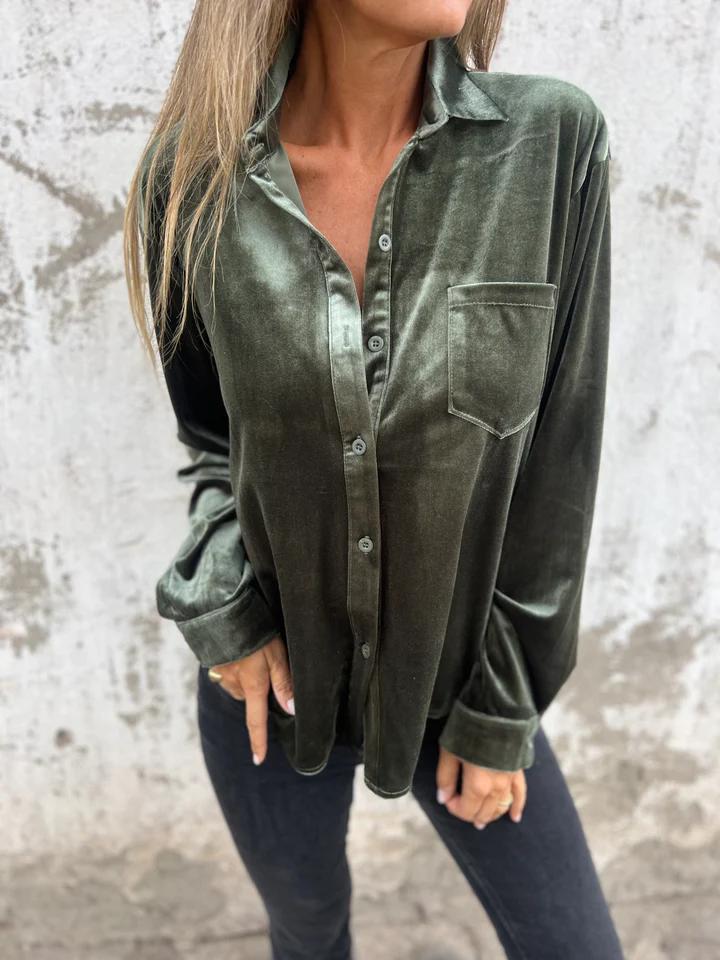 Chemise Femme en Velours - Blouse Manches Longues Élégante