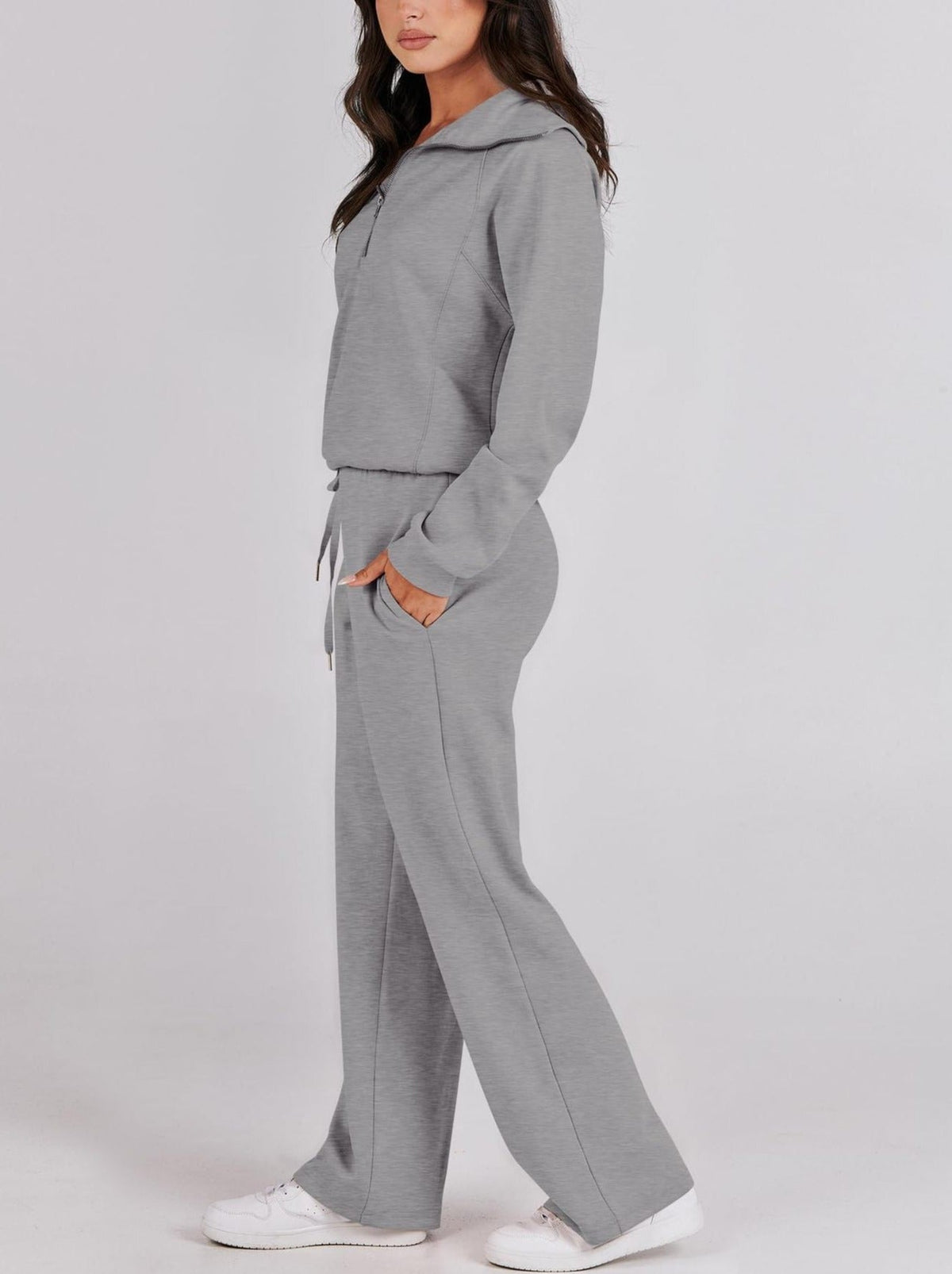 Ensemble Loungewear Femme Zippé – Pantalon Droit et Haut Demi-Zip