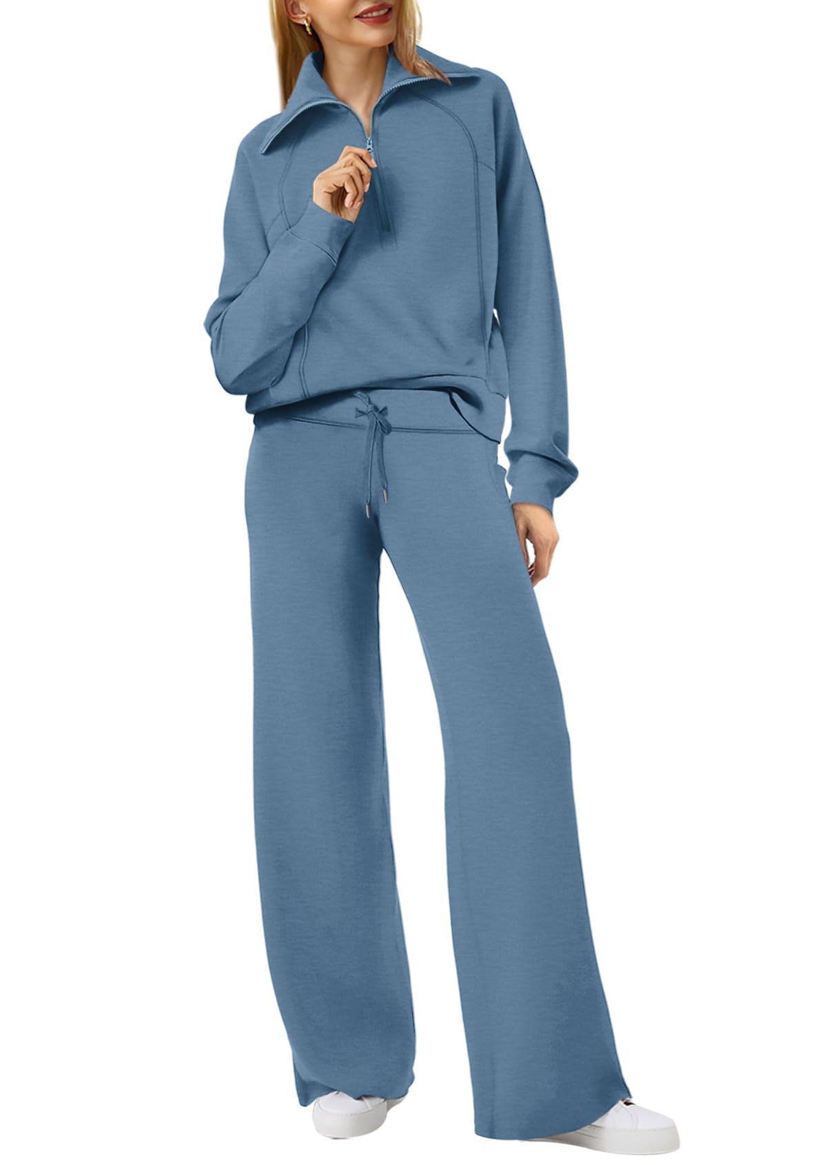 Ensemble Loungewear Femme Zippé – Pantalon Droit et Haut Demi-Zip