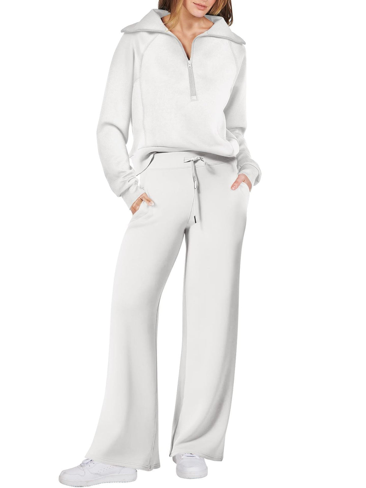 Ensemble Loungewear Femme Zippé – Pantalon Droit et Haut Demi-Zip