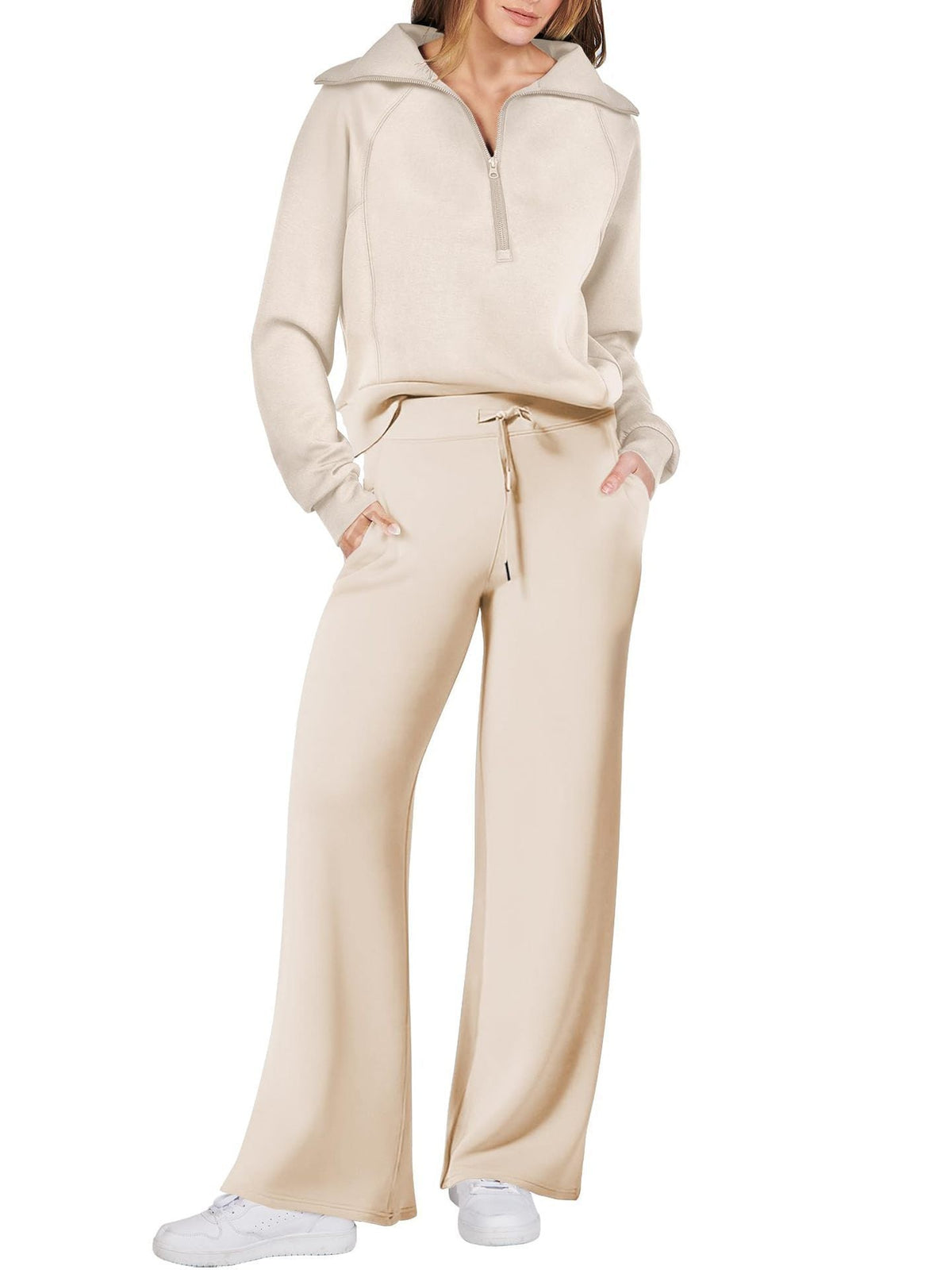 Ensemble Loungewear Femme Zippé – Pantalon Droit et Haut Demi-Zip