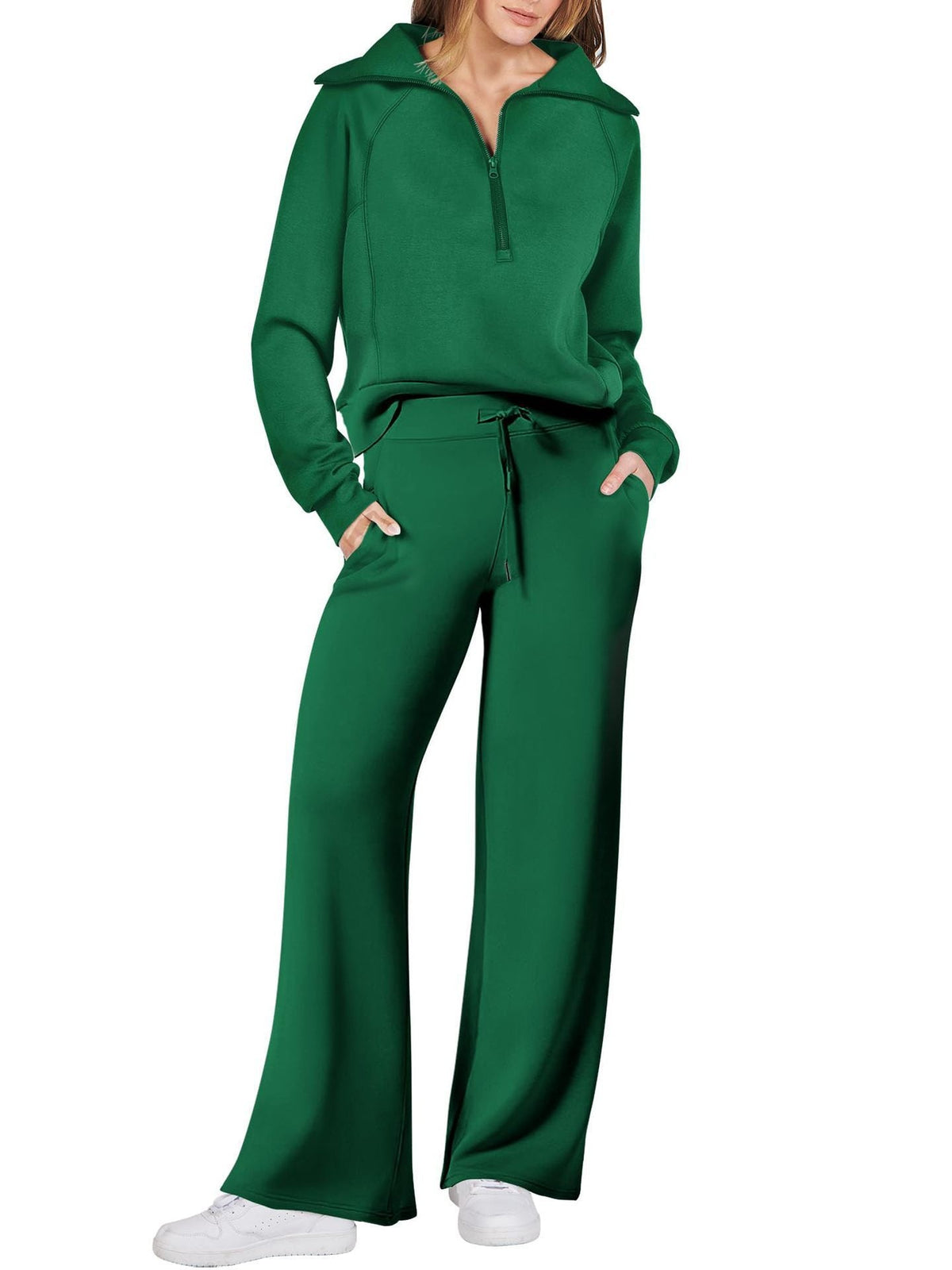Ensemble Loungewear Femme Zippé – Pantalon Droit et Haut Demi-Zip