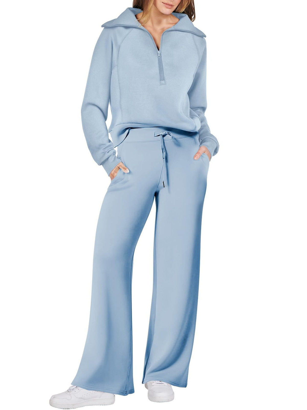 Ensemble Loungewear Femme Zippé – Pantalon Droit et Haut Demi-Zip