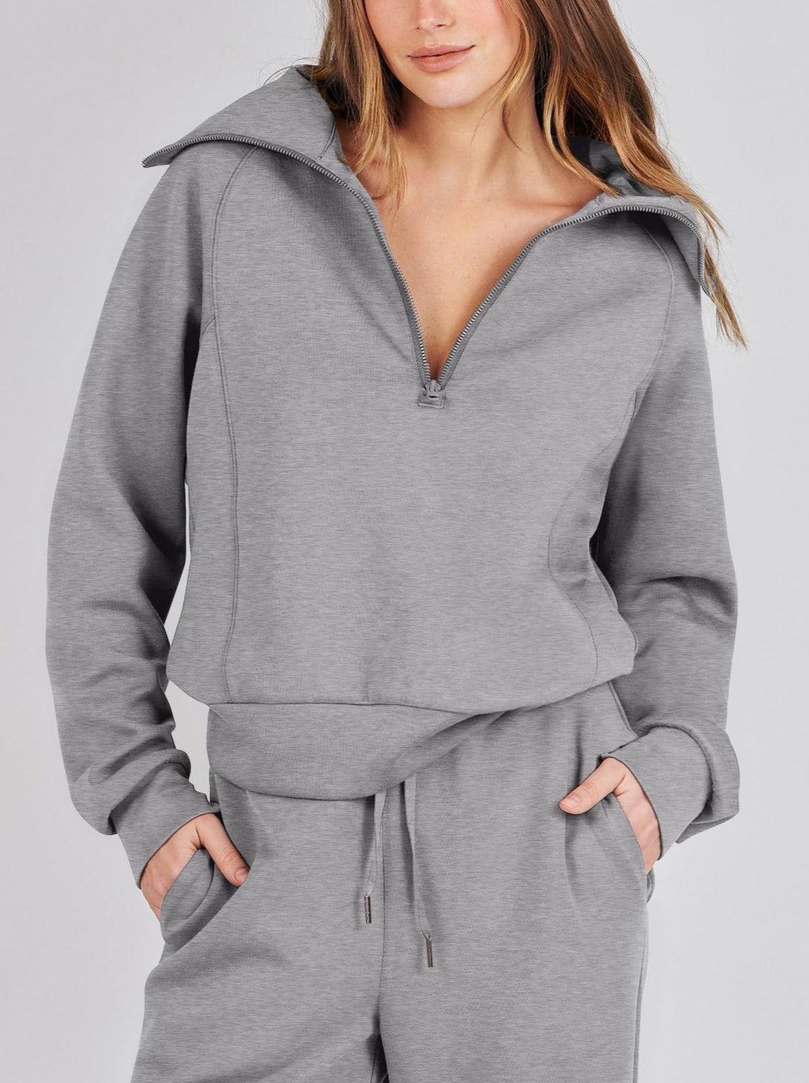 Ensemble Loungewear Femme Zippé – Pantalon Droit et Haut Demi-Zip