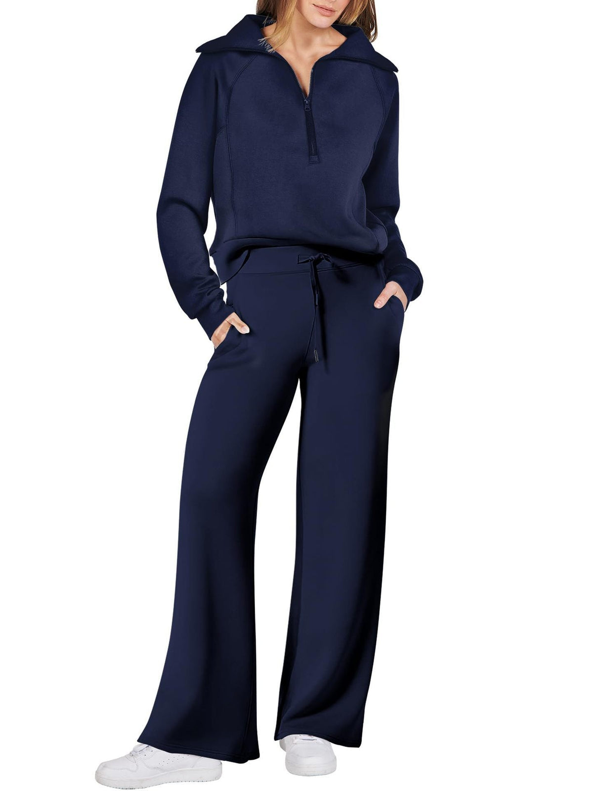 Ensemble Loungewear Femme Zippé – Pantalon Droit et Haut Demi-Zip
