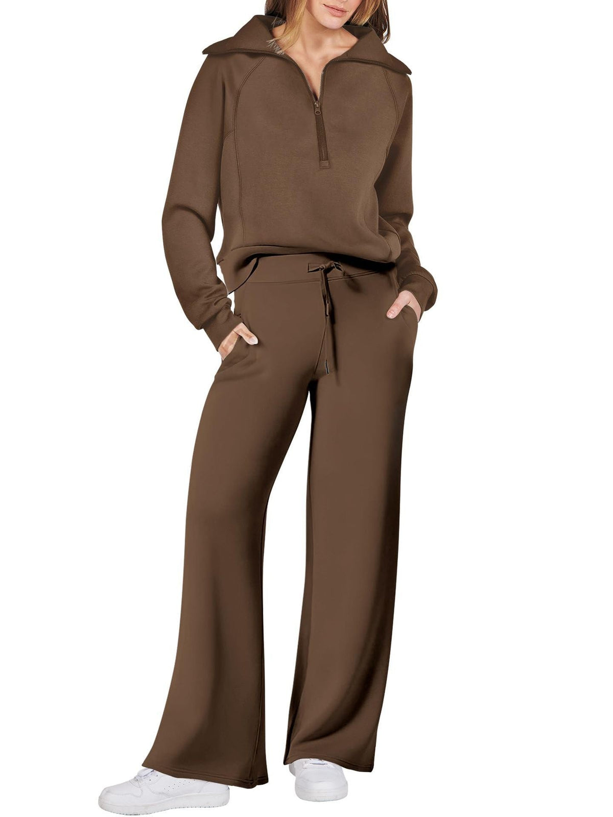 Ensemble Loungewear Femme Zippé – Pantalon Droit et Haut Demi-Zip