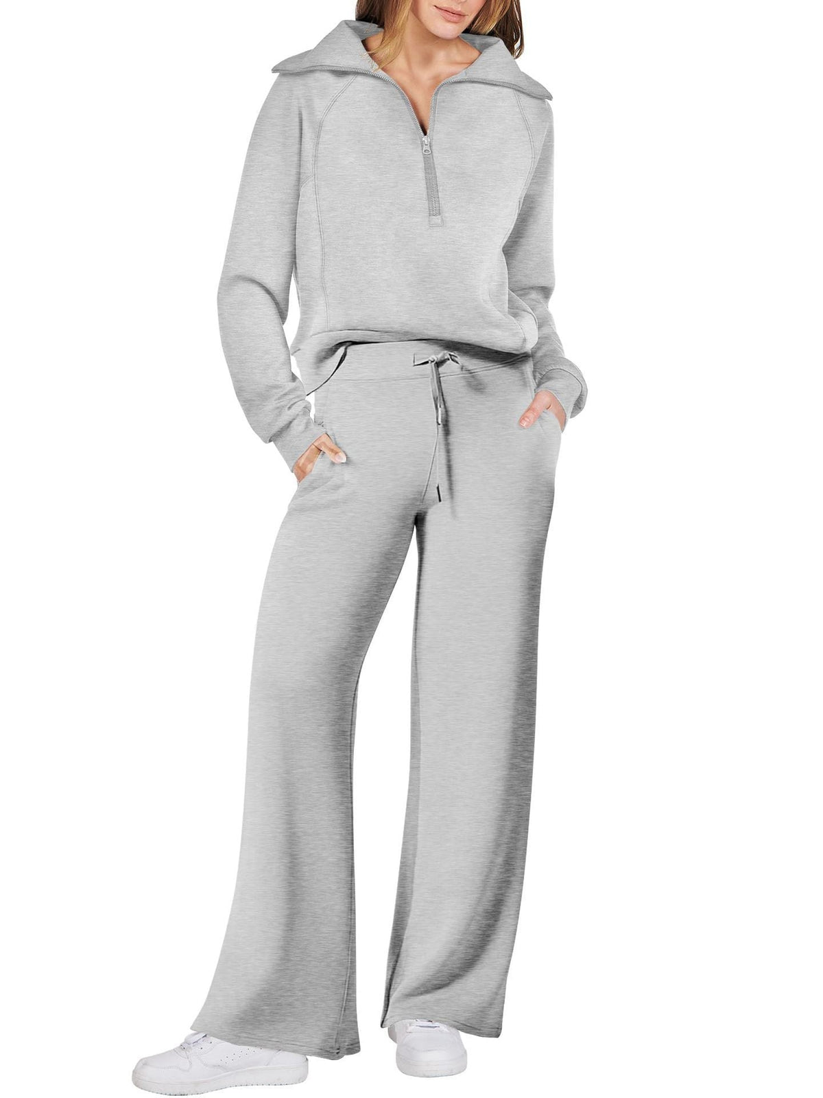 Ensemble Loungewear Femme Zippé – Pantalon Droit et Haut Demi-Zip