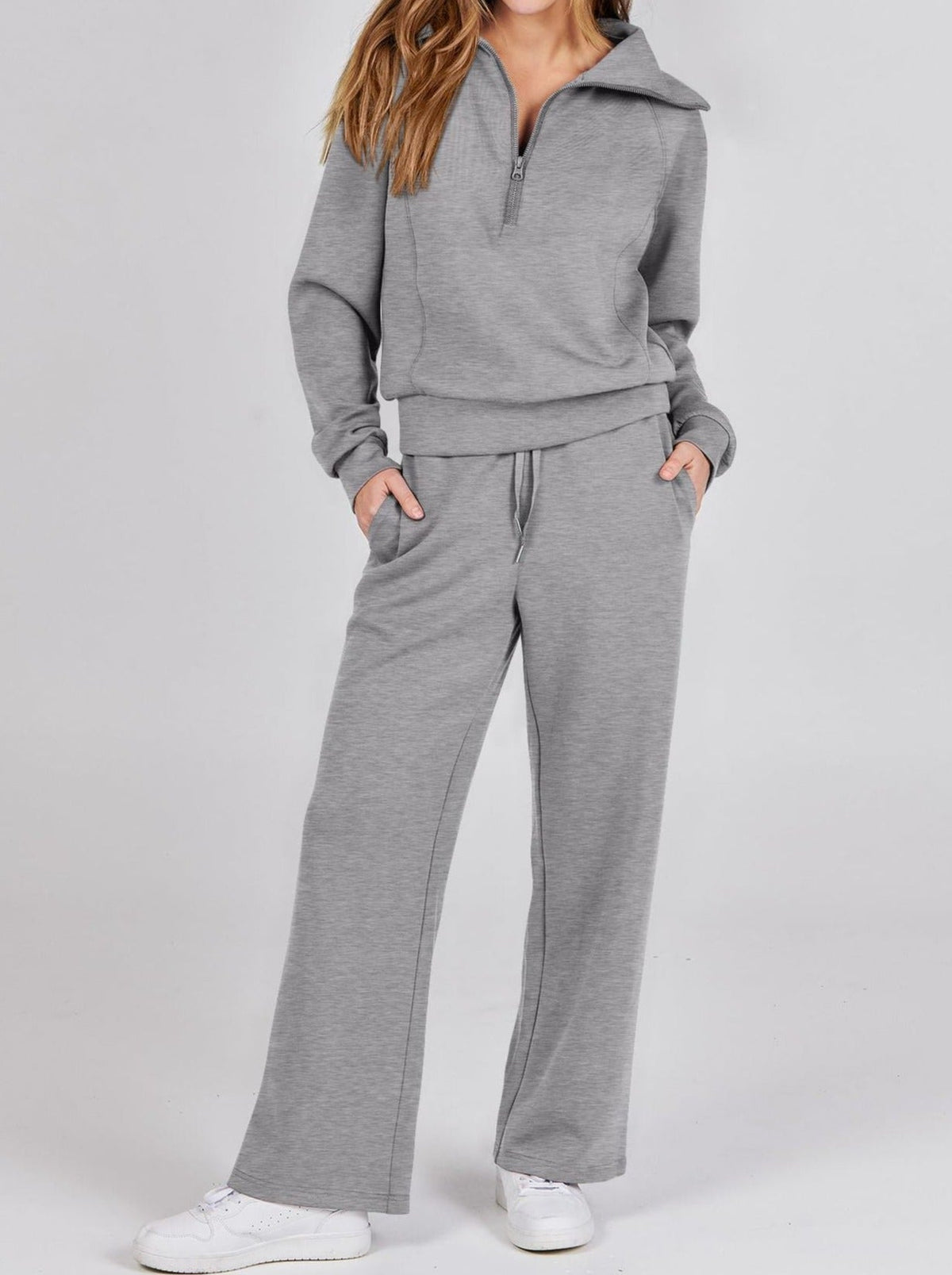 Ensemble Loungewear Femme Zippé – Pantalon Droit et Haut Demi-Zip