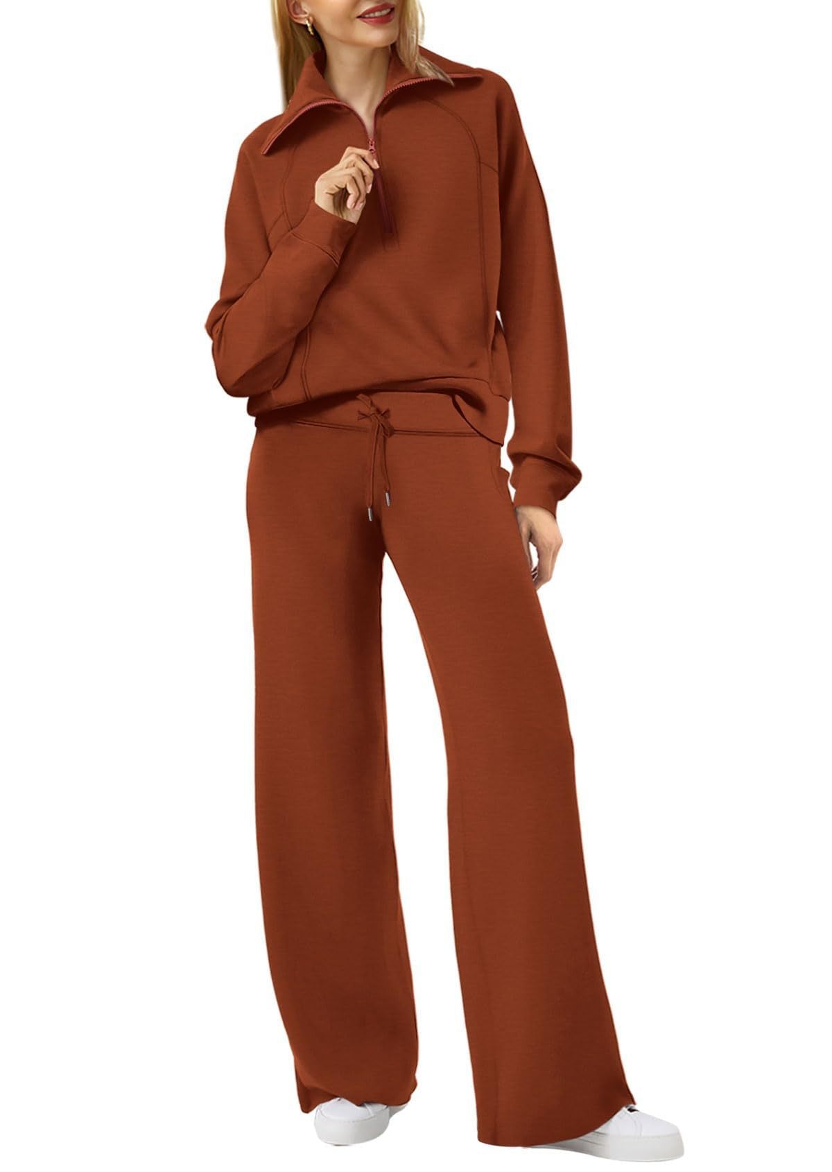 Ensemble Loungewear Femme Zippé – Pantalon Droit et Haut Demi-Zip