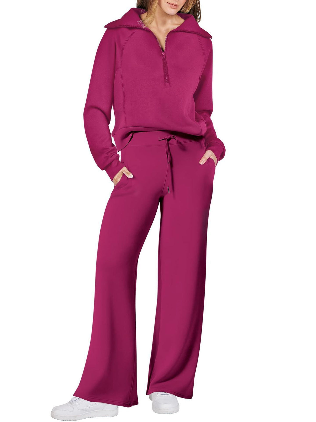 Ensemble Loungewear Femme Zippé – Pantalon Droit et Haut Demi-Zip