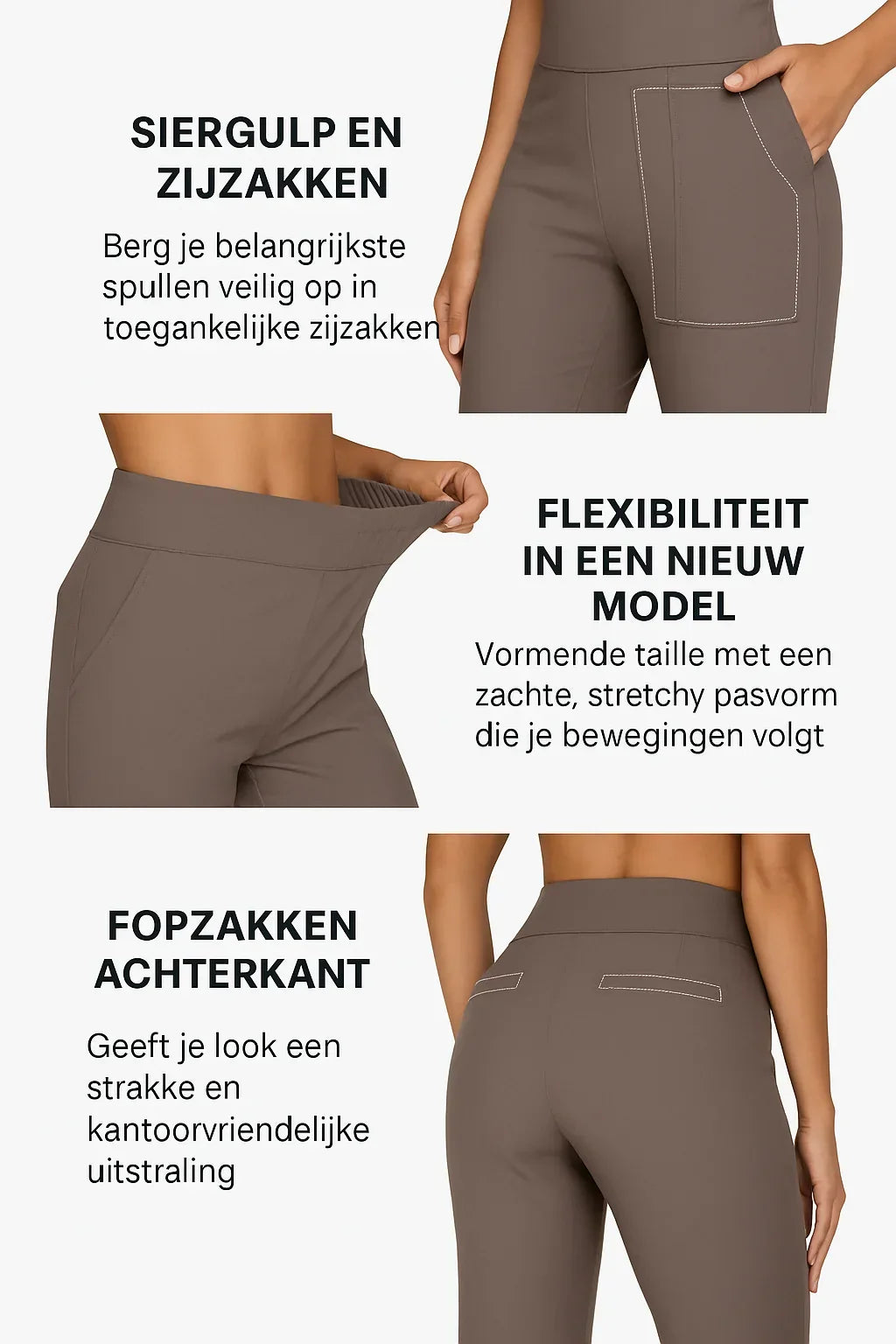 Pantalon Femme Stretch Taille Haute à Coupe Confort et Poches Pratiques