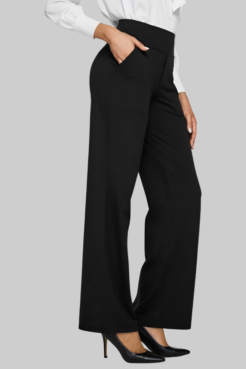 Pantalon Femme Stretch Taille Haute à Coupe Confort et Poches Pratiques