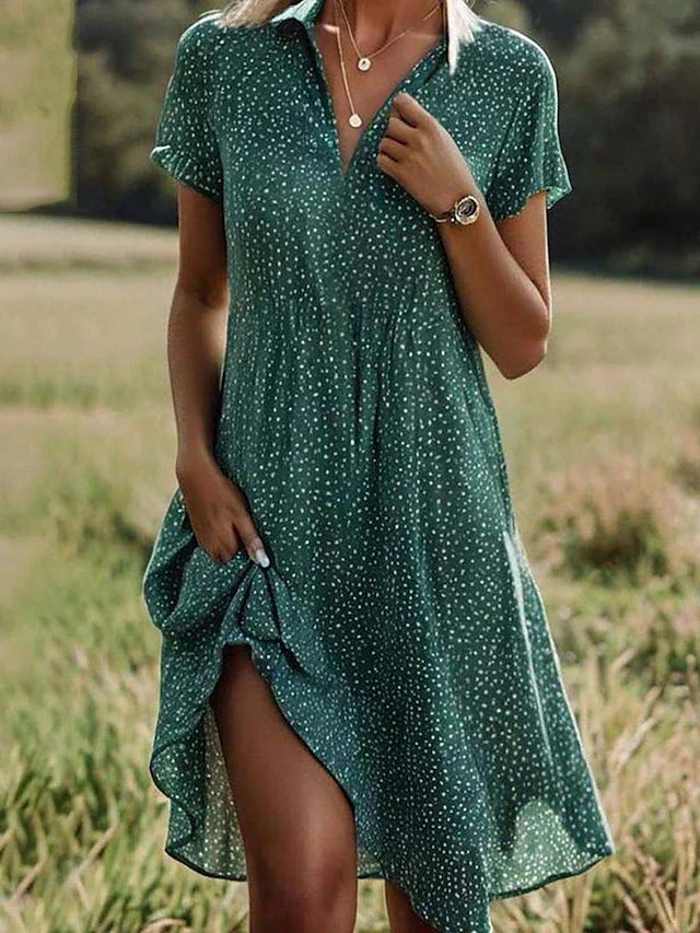 Robe Chemise Femme Manches Courtes Midi