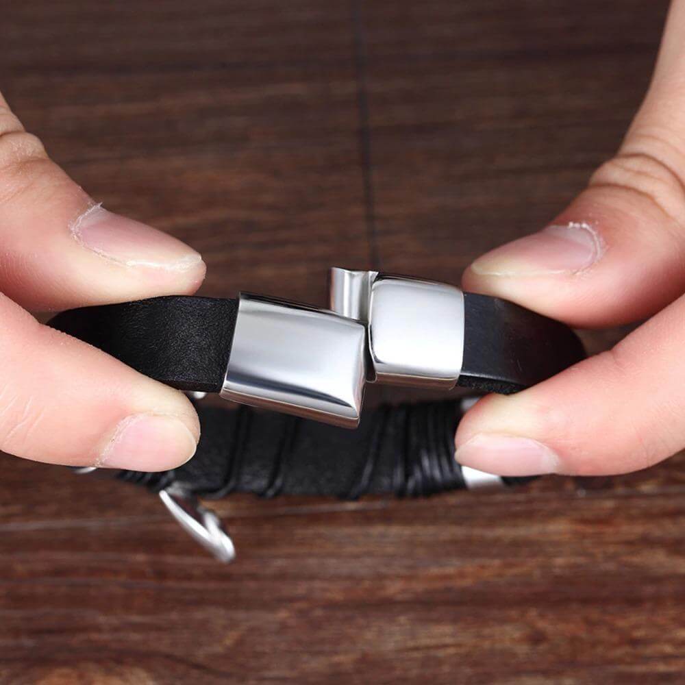Bracelet Homme en Cuir Véritable Tressé