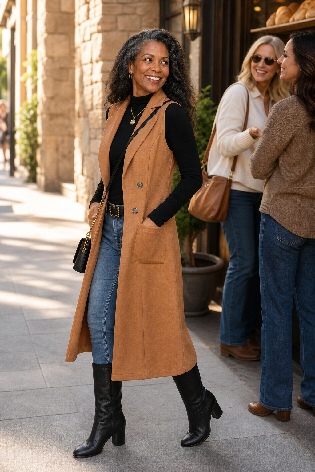 Gilet Long Sans Manches à Ouverture Devant pour Femme